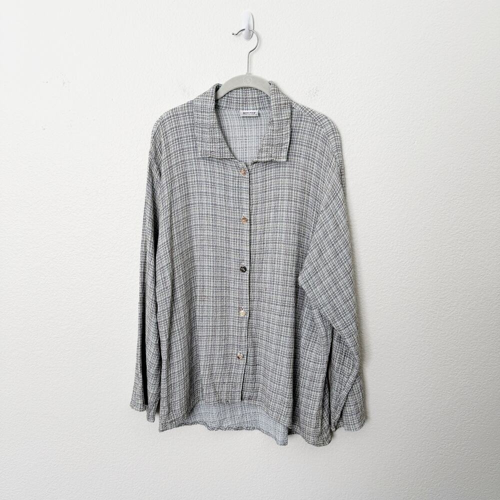 [Habitat] Gray Rainbow Thread Crinkled Lagenlook Button Down Shirt Size Medium M